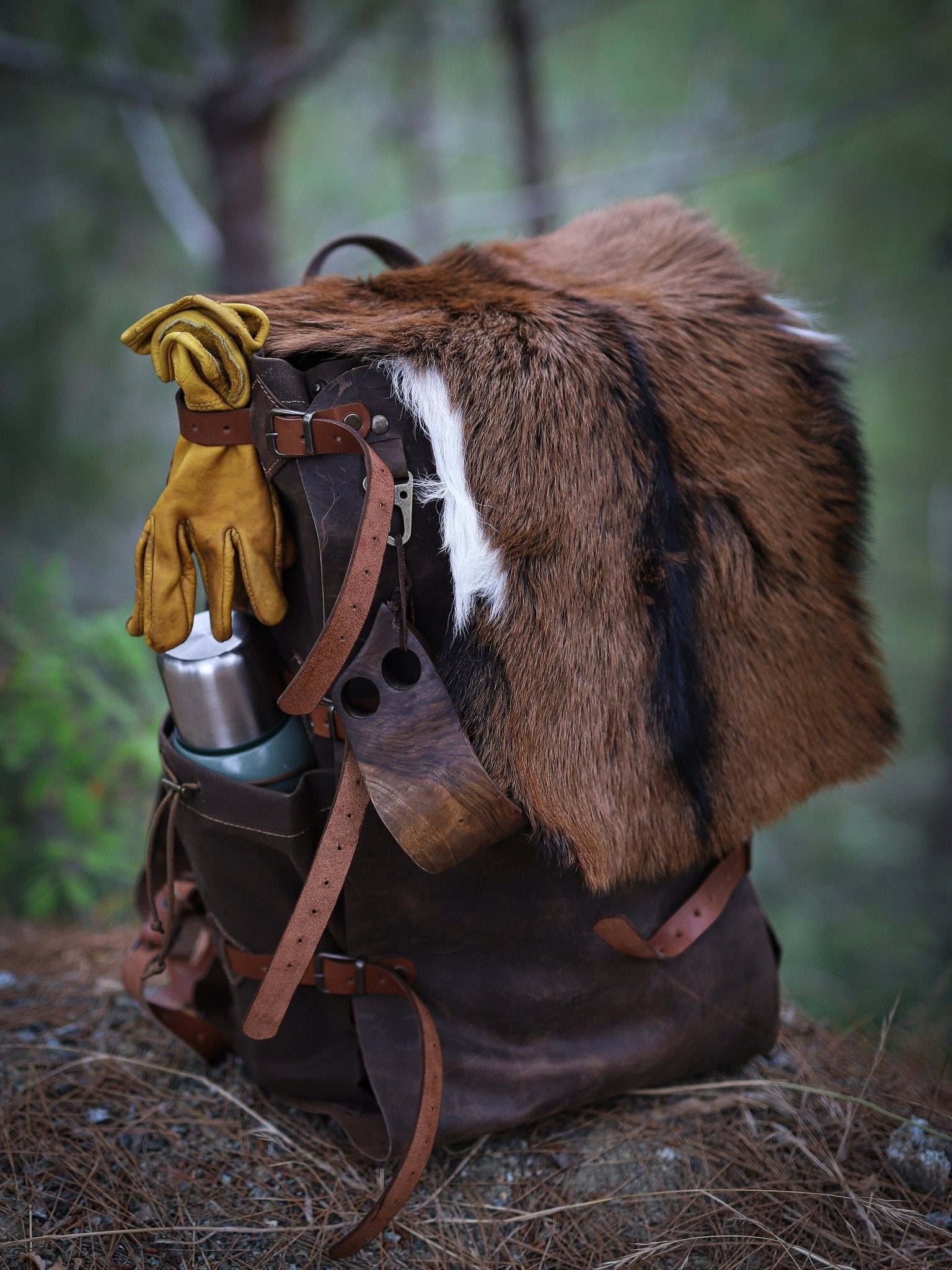 Goat Fur , Canvas and Leather Bag | Bushcraft | Camping | Outdoor | Hiking | Handmade Backpack l  | 30,40,50 Litres option bushcraft - camping - hiking backpack 99percenthandmade Brown 30 With Fur