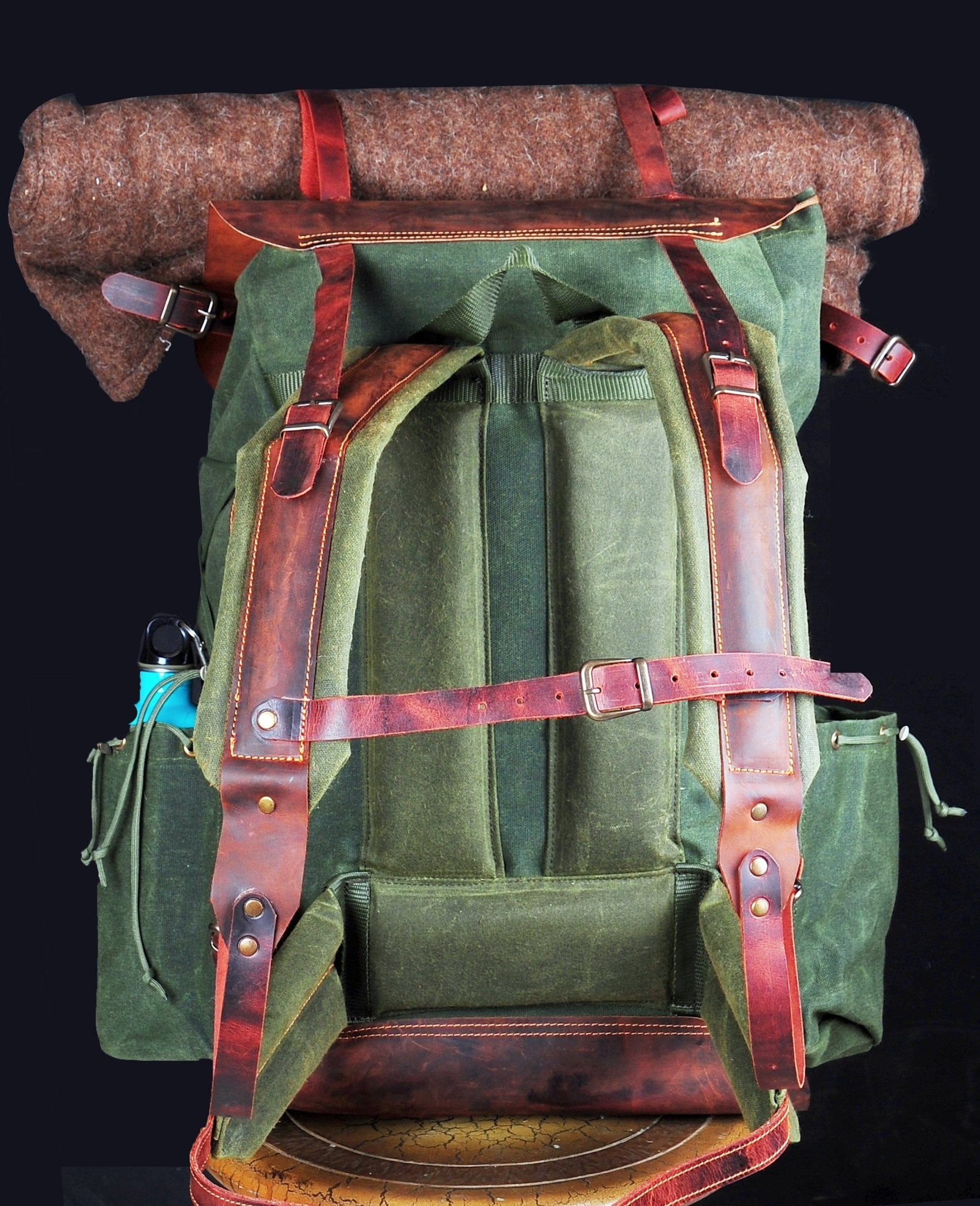 Green Bestseller | Leather Backpack | Waxed Canvas Bag | Travel | Bushcraft | Camping | Green, Brown Options | 50 Liters | Personalization bushcraft - camping - hiking backpack 99percenthandmade   