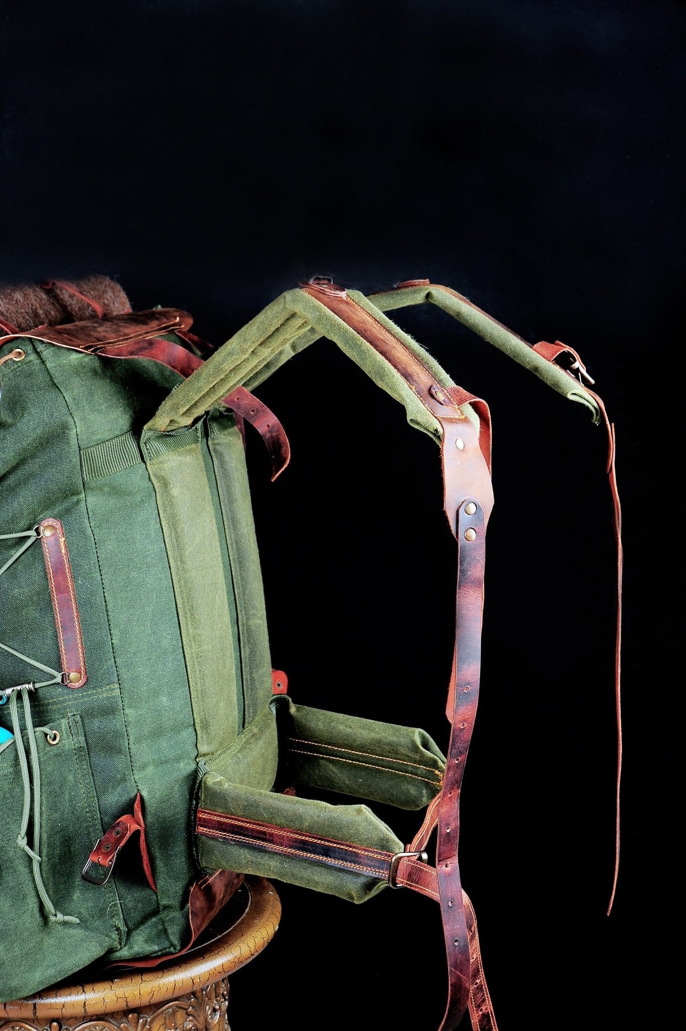 Green Bestseller | Leather Backpack | Waxed Canvas Bag | Travel | Bushcraft | Camping | Green, Brown Options | 50 Liters | Personalization bushcraft - camping - hiking backpack 99percenthandmade   