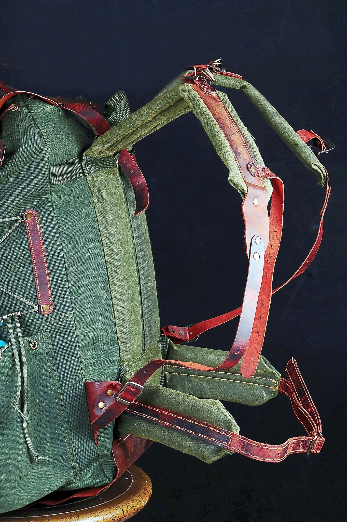 Green Bestseller | Leather Backpack | Waxed Canvas Bag | Travel | Bushcraft | Camping | Green, Brown Options | 50 Liters | Personalization bushcraft - camping - hiking backpack 99percenthandmade   