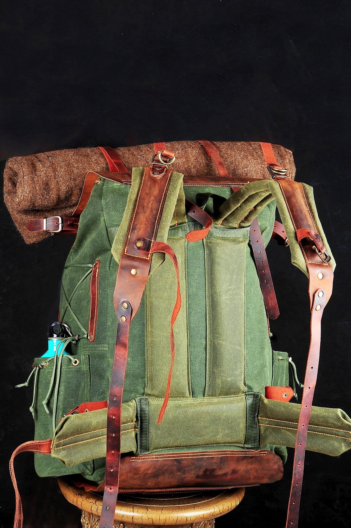 Green Bestseller | Leather Backpack | Waxed Canvas Bag | Travel | Bushcraft | Camping | Green, Brown Options | 50 Liters | Personalization bushcraft - camping - hiking backpack 99percenthandmade   