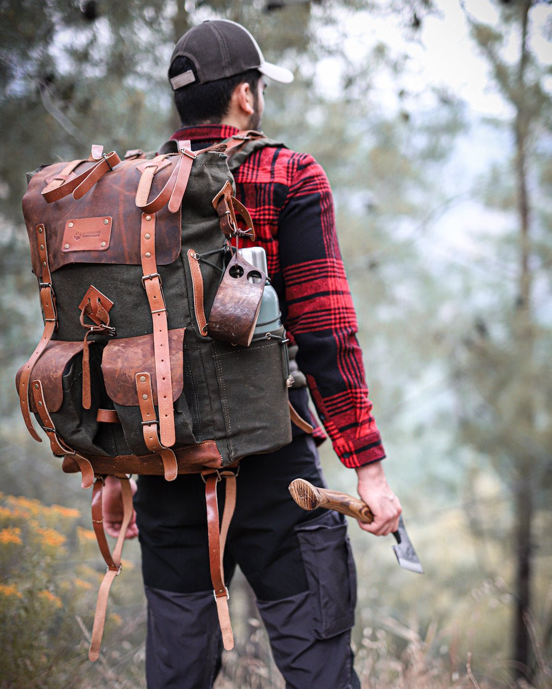 Green Brown Black Hiking Backpack 30 Liter to 80 Liter options waxed c