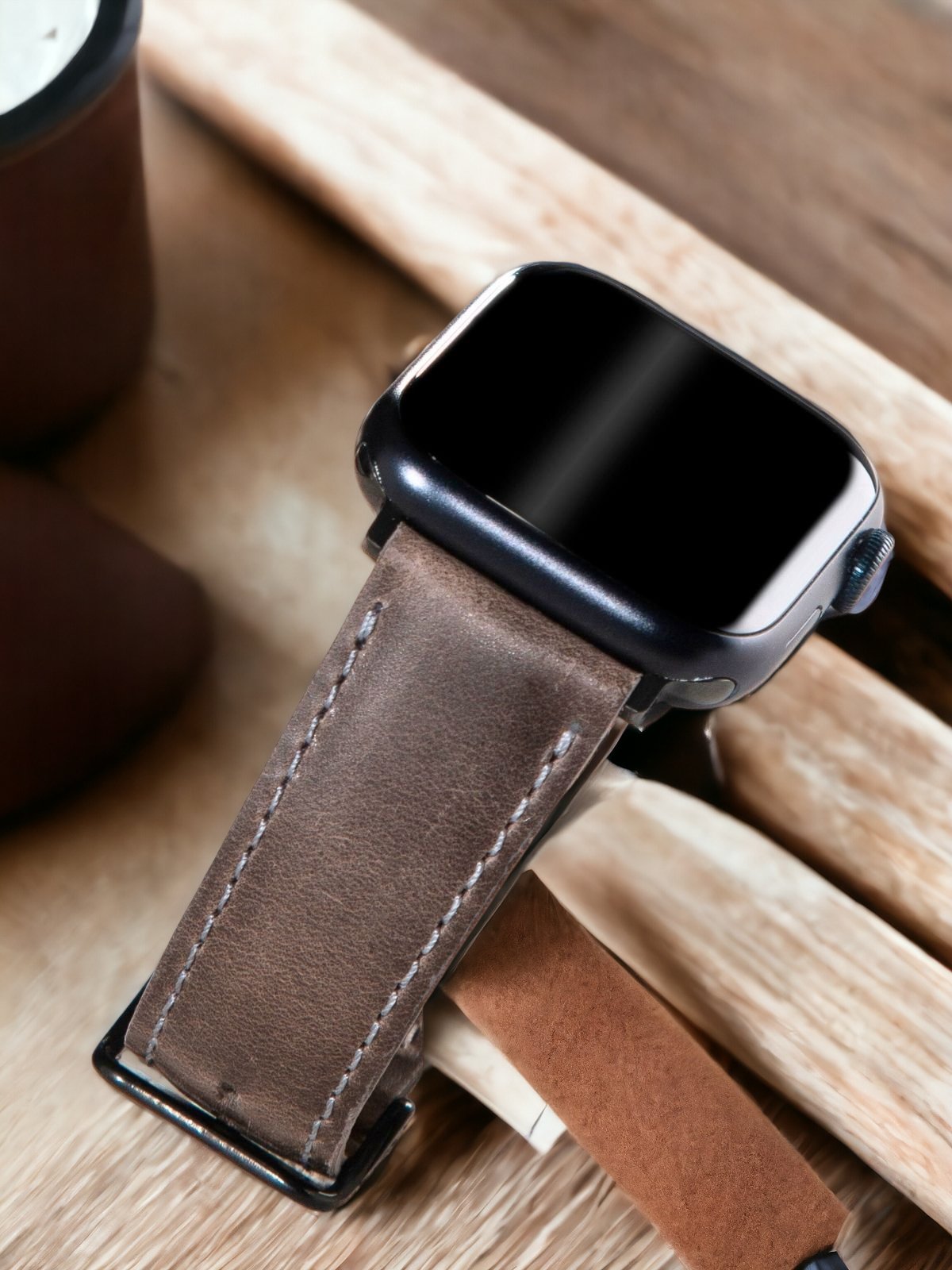 Grey Leather Apple Watch Strap  99percenthandmade   