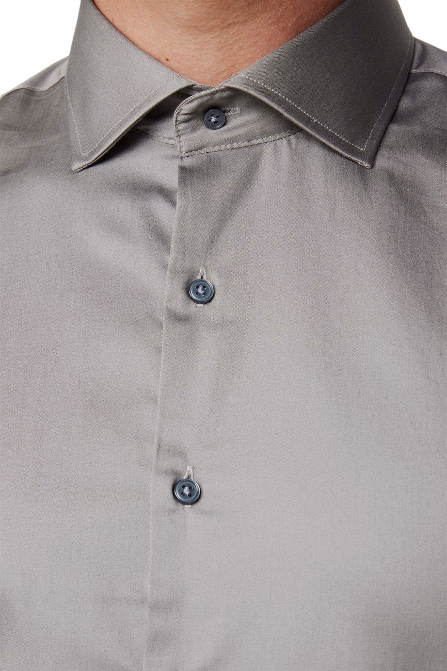 Grey Slim Fit Long Sleeve Cotton Satin Shirt 99percenthandmade   