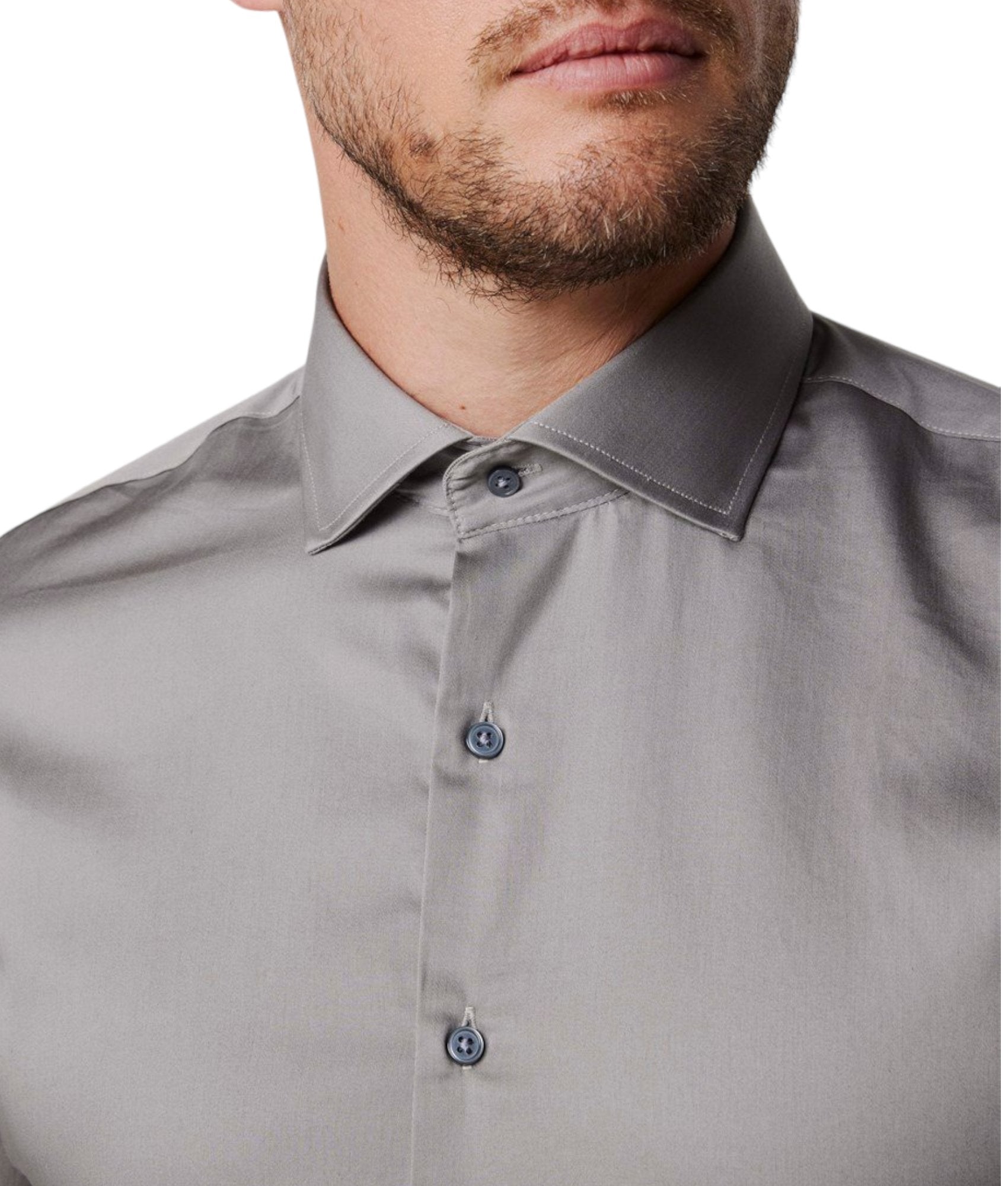 Grey Slim Fit Long Sleeve Cotton Satin Shirt 99percenthandmade   