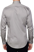 Grey Slim Fit Long Sleeve Cotton Satin Shirt 99percenthandmade   
