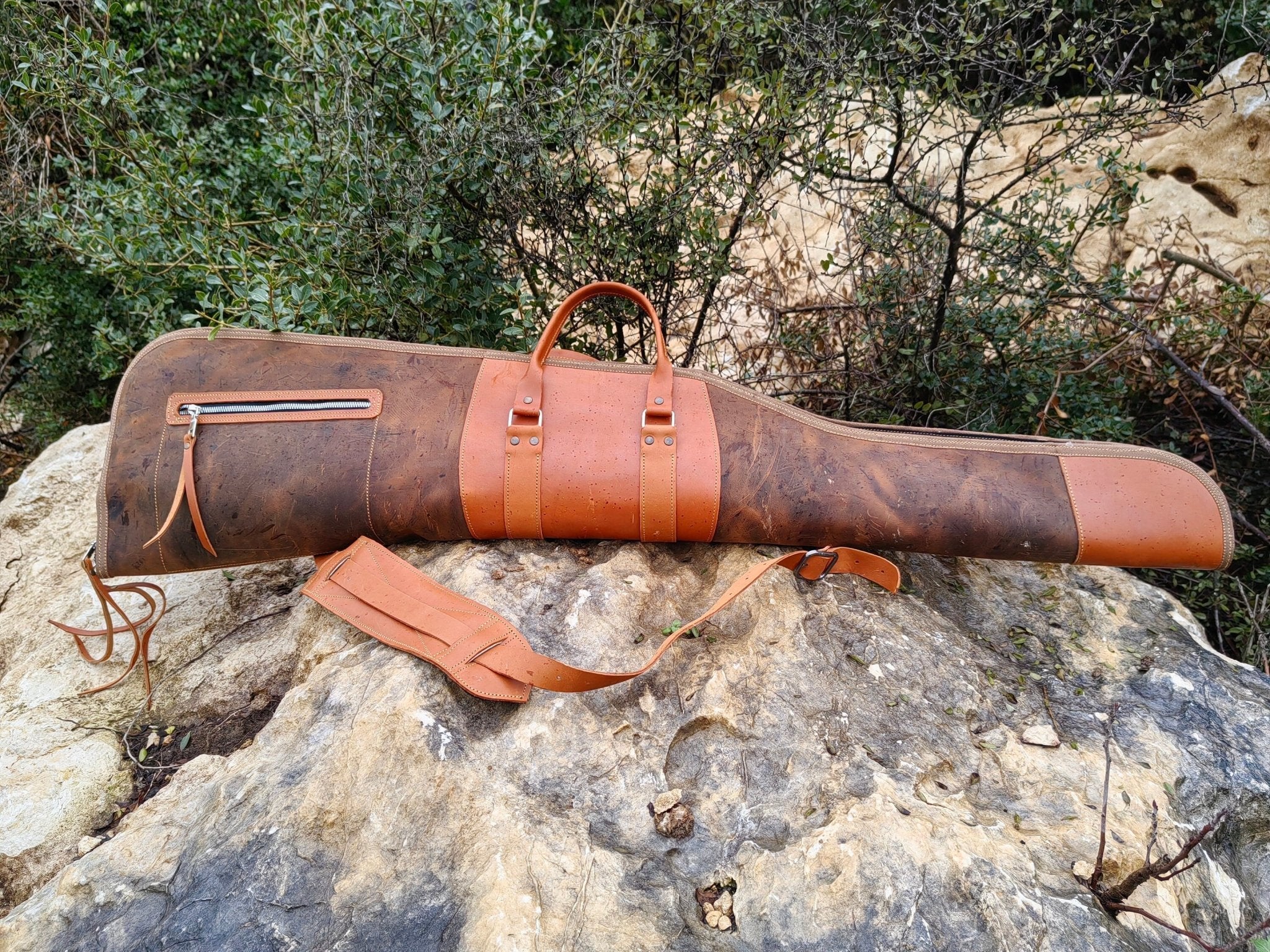 40 inch to 60 inch | Handmade | Brown-Tan Leather Shotgun Bag | Leathe