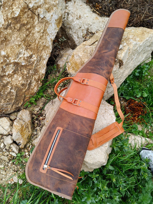 40 inch to 60 inch | Handmade | Brown-Tan Leather Shotgun Bag | Leather Rifle Bag | Shotgun Case |  Rifle Case | Hunting | Shotgun | Gun case | Personalization  99percenthandmade   