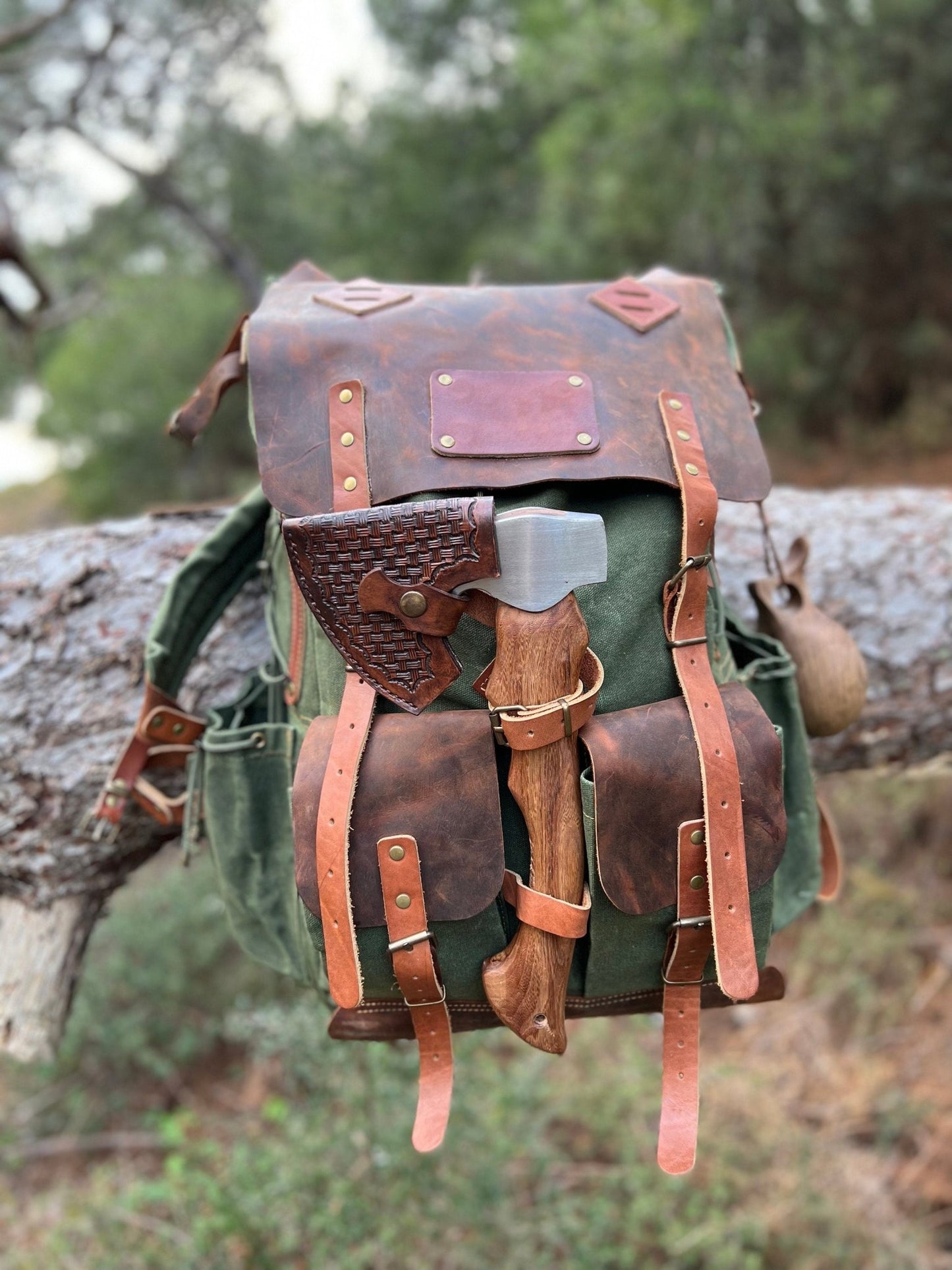 Handmade | Bushcraft Backpack | Camping Backpack| Leather | Waxed Canvas Backpack | Camping, Hunting, Bushcraft, Travel | Personalization  99percenthandmade   