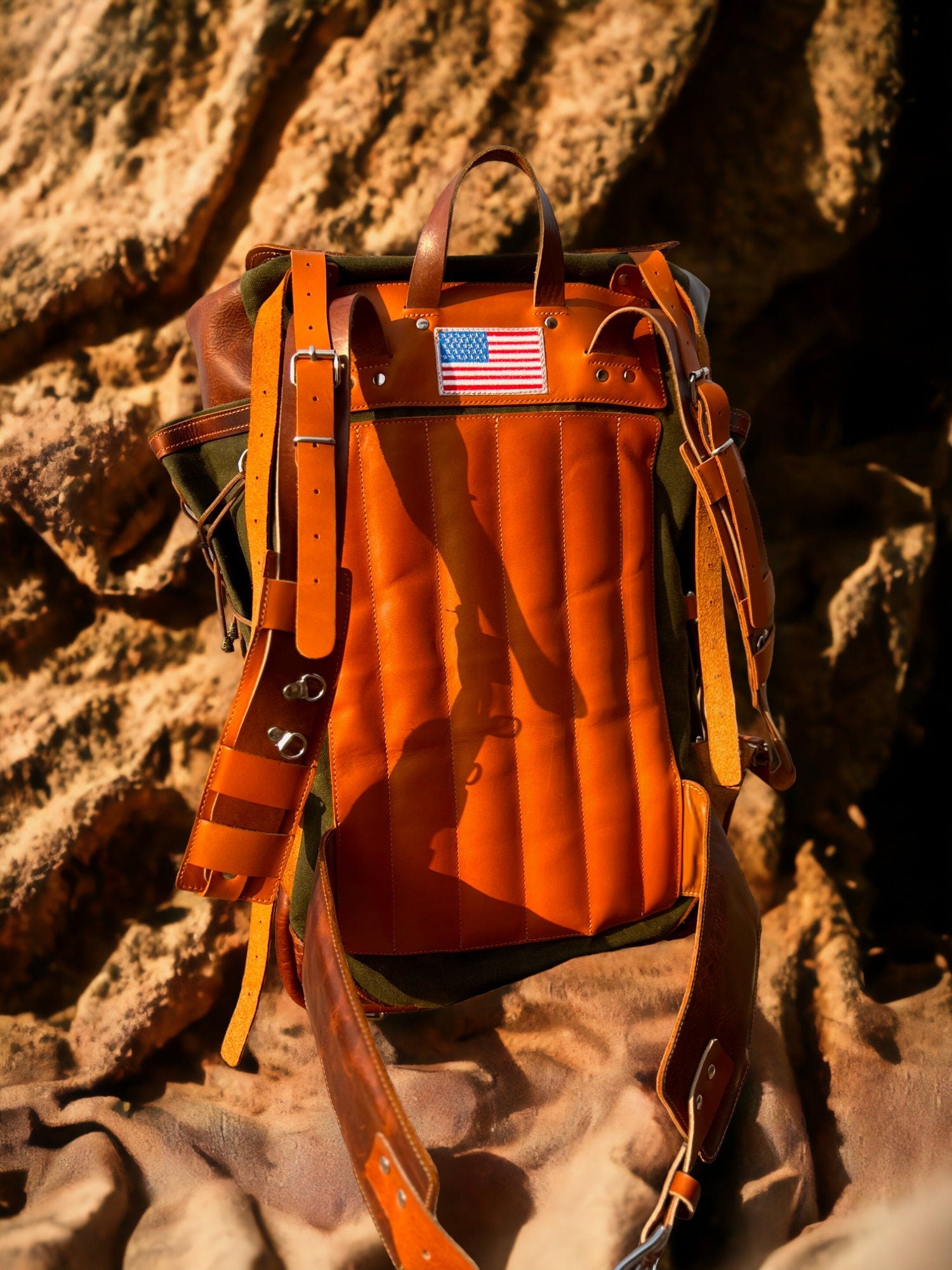 Handmade | Bushcraft Backpack | Canvas Leather Backpack | 50 L  | Daily Use | Bushcraft, Travel, Camping, Hunting, Fishing, Sports bag  99percenthandmade   