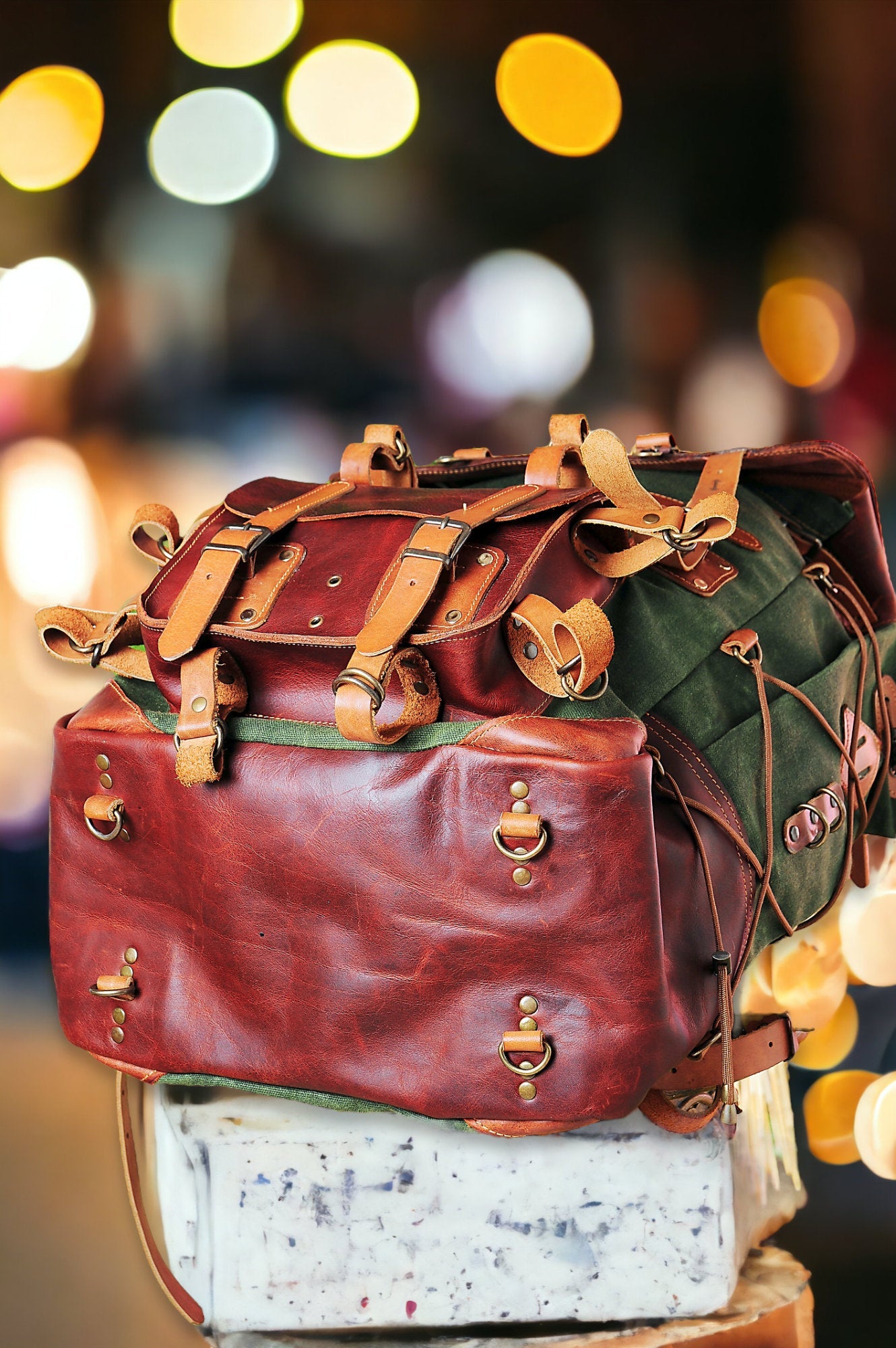 Premium Craftmanship. Handmade Leather-Waxed Canvas Backpack
