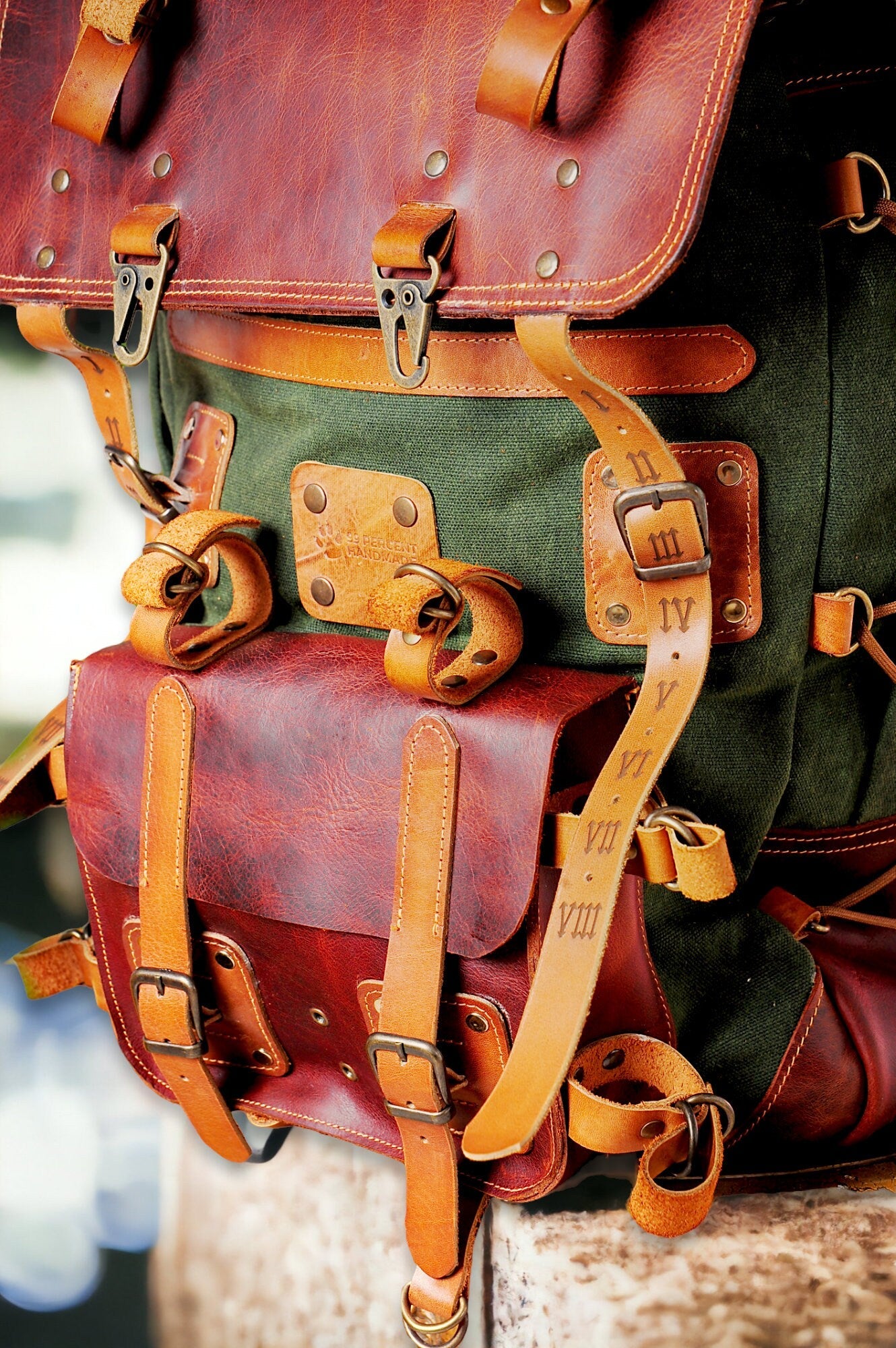 Premium Handmade Camping Backpack. Leather - Canvas Backpack
