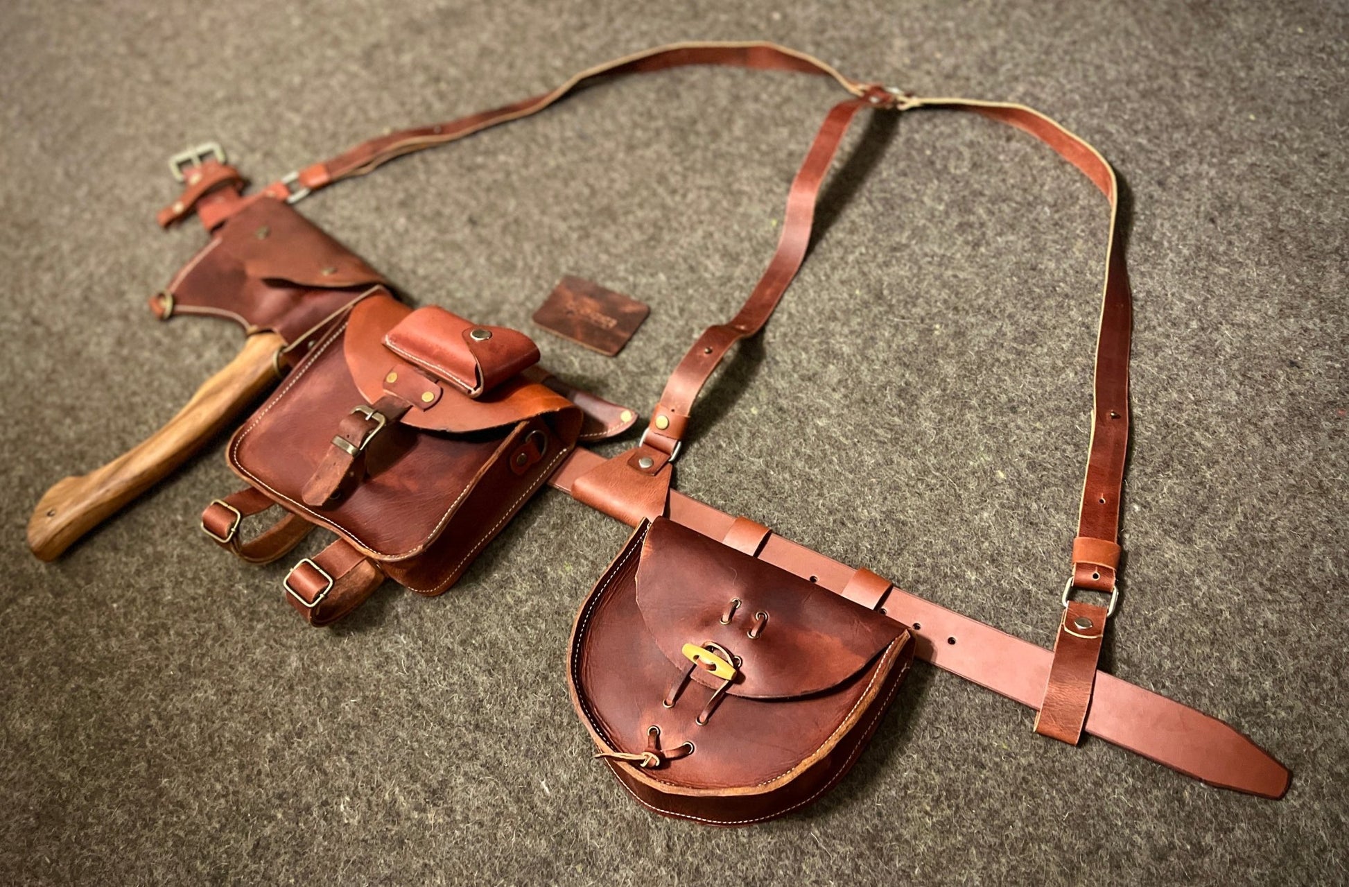 Handmade Bushcraft Leather Utility Belt Set | Tool Belt | Suspenders | Pouch | Belt Bag | Loops | Axe holder | Dangler | Viking Belt Style  99percenthandmade XS - 75 Tan 