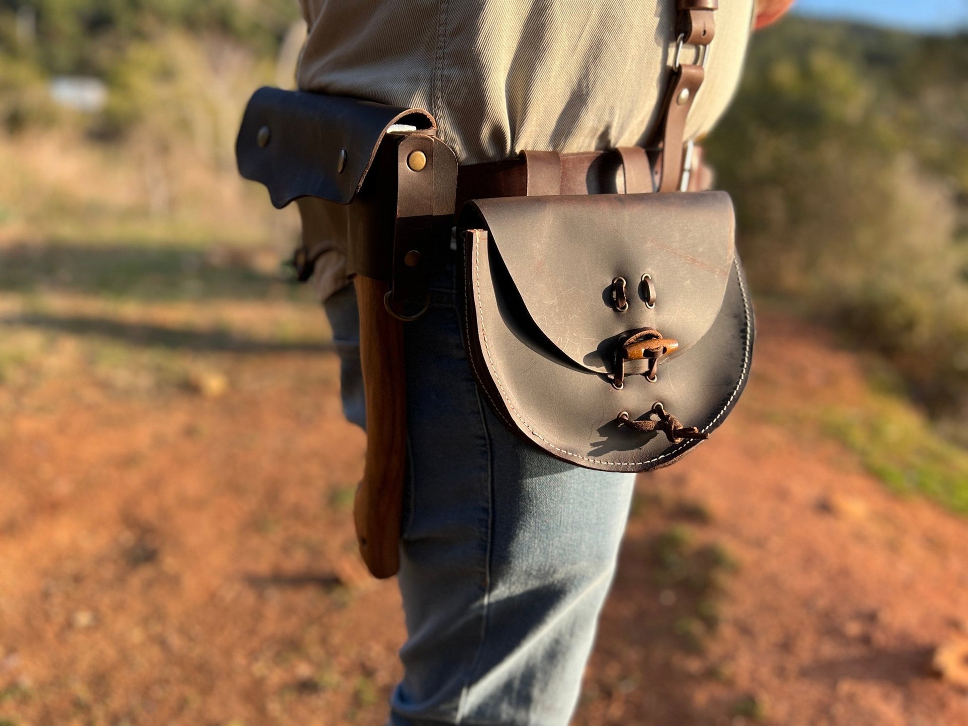 Handmade Bushcraft Leather Utility Belt Set | Tool Belt | Suspenders | Pouch | Belt Bag | Loops | Axe holder | Dangler | Viking Belt Style  99percenthandmade   