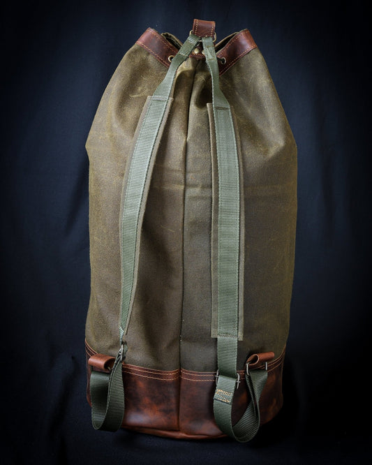 Handmade Genuine Green Leather and Waxed Canvas duffle Backpack for Travel, Camping | 40 Liters | Duffel Bag, large duffle backpack bushcraft - camping - hiking backpack 99percenthandmade   