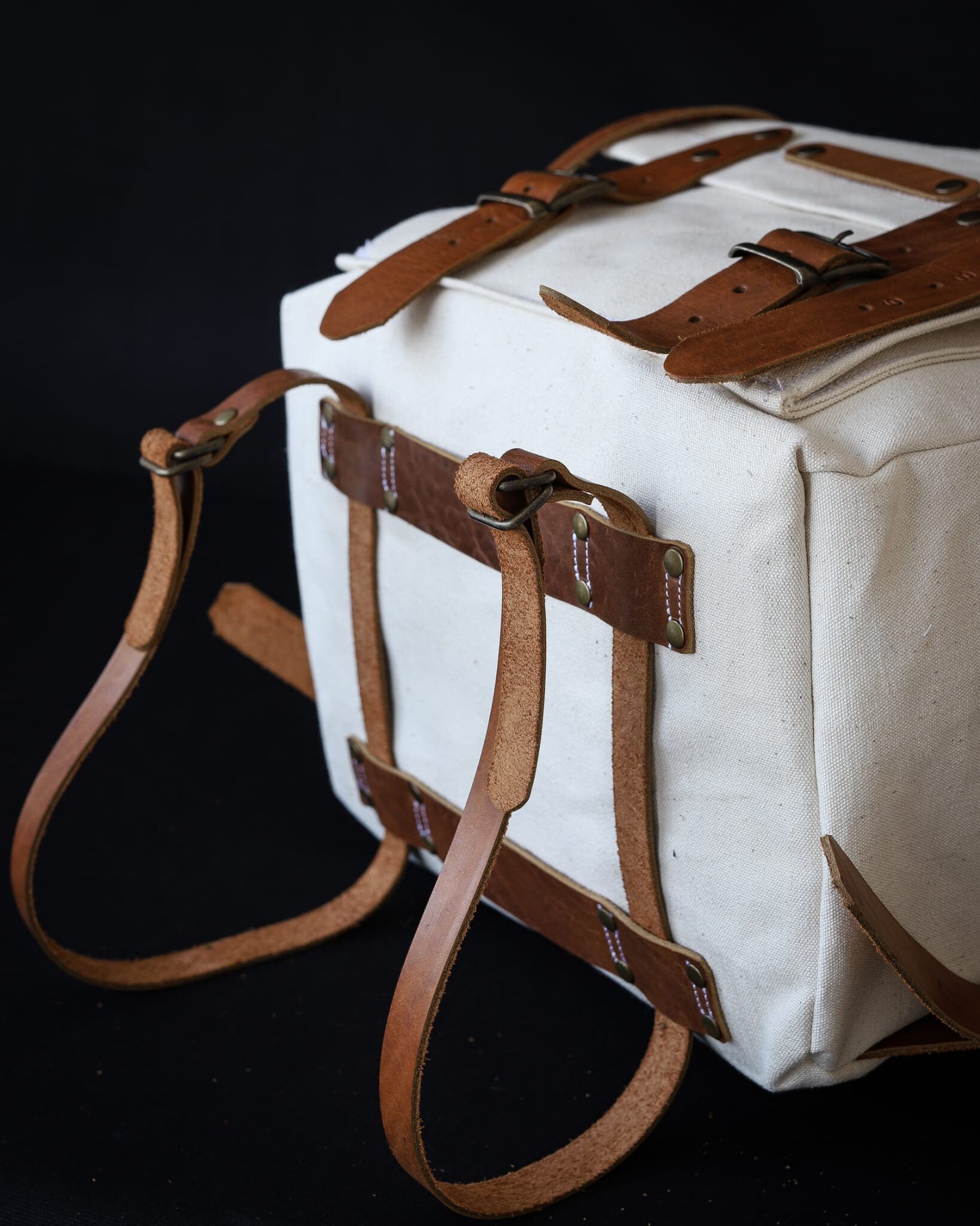 Handmade Genuine White Leather and Waxed Canvas Backpack for Travel, Camping | 20 Litres | Personalization for your request  99percenthandmade   