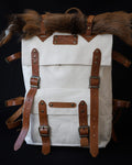 Handmade Genuine White Leather and Waxed Canvas Backpack for Travel, Camping | 20 Litres | Personalization for your request  99percenthandmade   