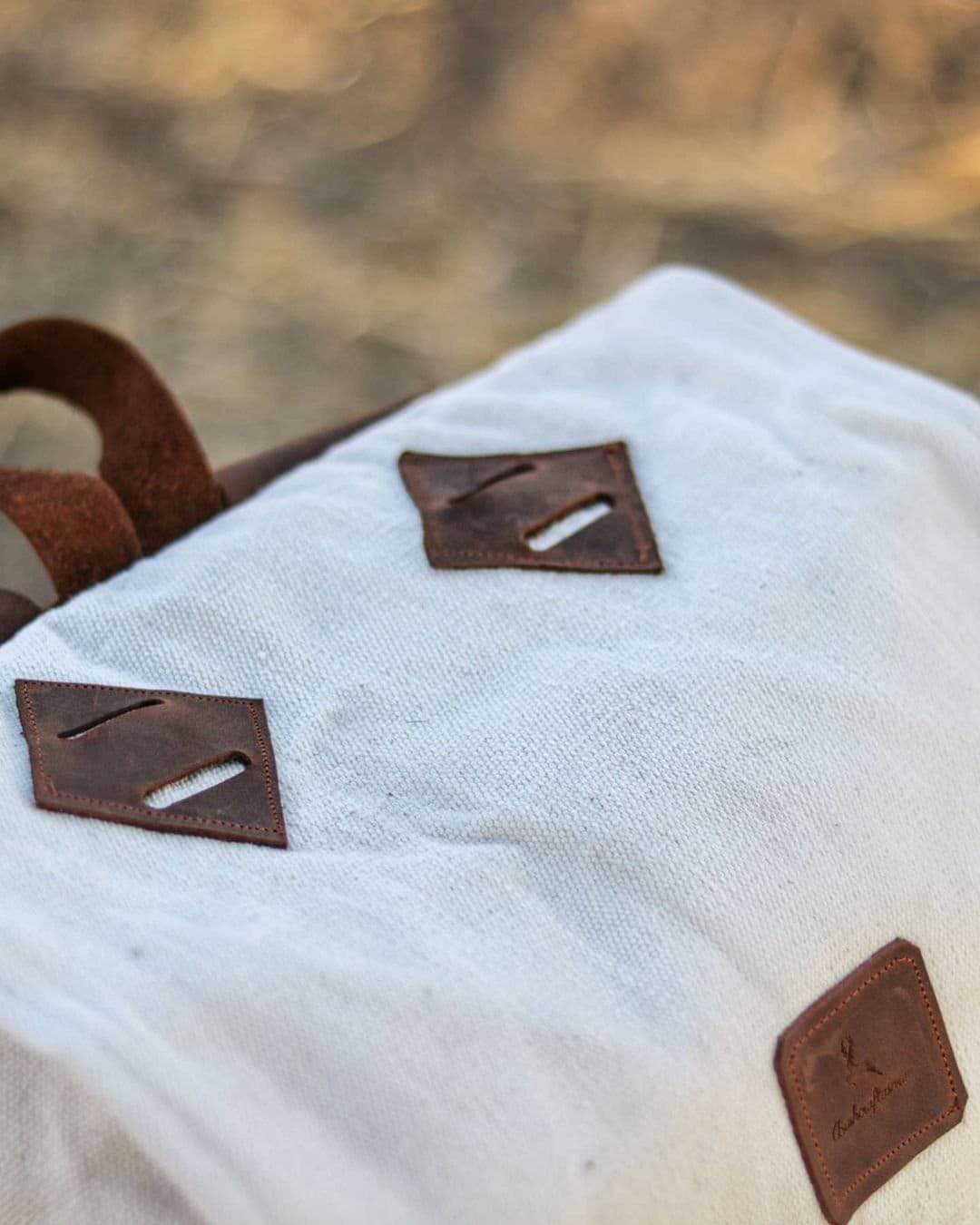 Handmade Genuine White Leather and Waxed Canvas Backpack for Travel, Camping | 20 Litres | Personalization for your request  99percenthandmade   