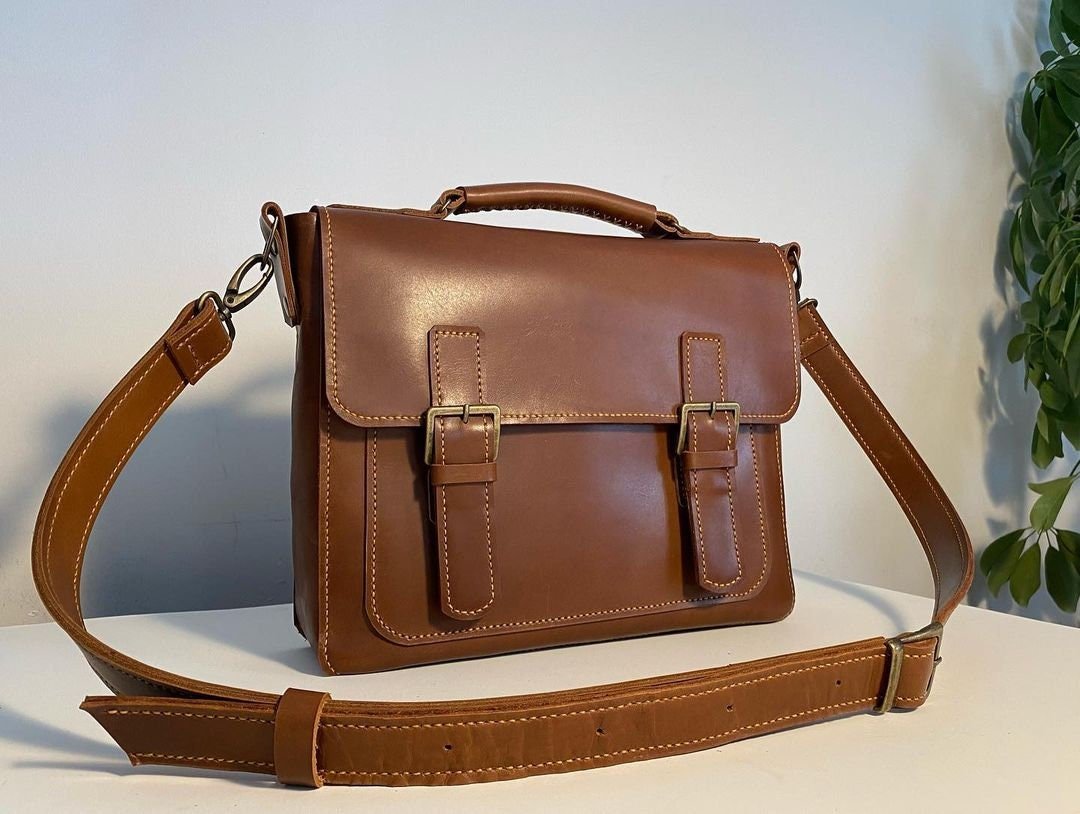 Handmade Grain Leather Crossbody Briefcase with 3 Colour, Messenger bag, Lawyer's Bag, Personalized Handbag, Work Bag , Gift For Him | 32 Cm  99percenthandmade   