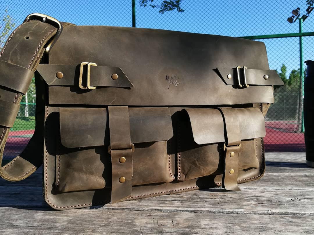 Handmade Grain Leather Crossbody with Hazelnut, Green, Tobacco Colour, Messenger bag, Lawyer's Bag, Personalized Handbag, Work bag | 44 Cm  99percenthandmade   
