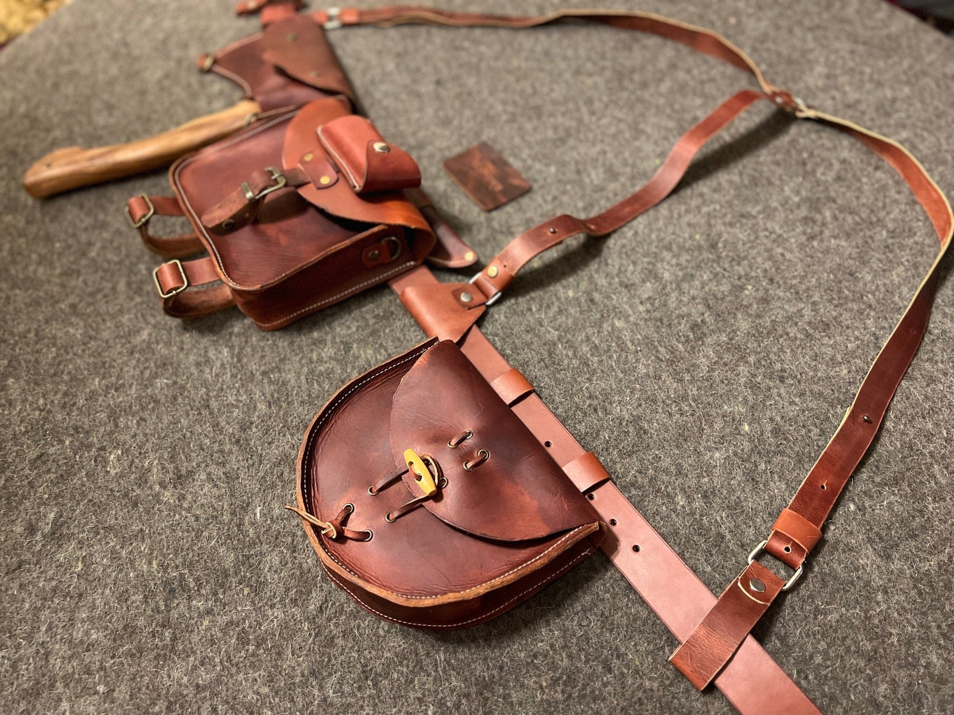 Handmade | Hunting Bag | Cartridge Bag | Suspenders Kit With Personalization | Panier Bag | Load Carrying Bag | Knife sheath  99percenthandmade XS - 75 Cognac 