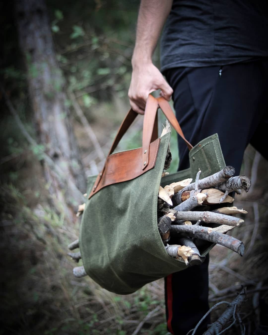 HandMade Leather Waterproof Waxed Canvas Firewood Carrier/Gathering bag/Harvest bag/Log Carrier/Gardening carrier/Gift For Dad/ Gift For him  99percenthandmade   