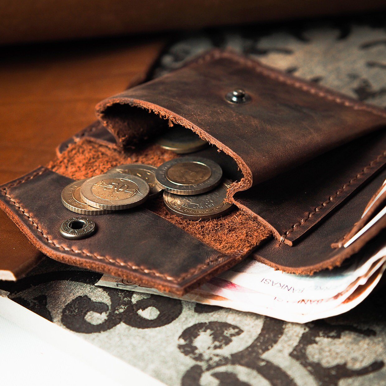 Handmade Wallet with Coin Pocket 2 Colour Tobacco and Brown Personalized Wallet | Gift For Him | You can Engrave inside outside of Wallet  99percenthandmade   