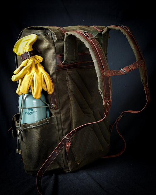 Handmade Waxed Canvas Backpack | 50 L | Green Brown Options | Leather Backpack | Bushcraft Bag | Travel, Camping, Hunting, Fishing bushcraft - camping - hiking backpack 99percenthandmade Dark Khaki Green 30 