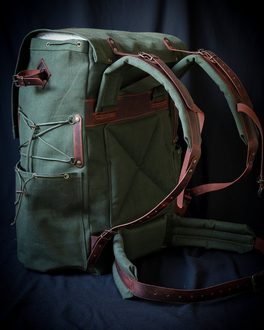 Handmade Waxed Canvas Backpack | 50 L | Green Brown Options | Leather Backpack | Bushcraft Bag | Travel, Camping, Hunting, Fishing bushcraft - camping - hiking backpack 99percenthandmade Dark Khaki Green 30 