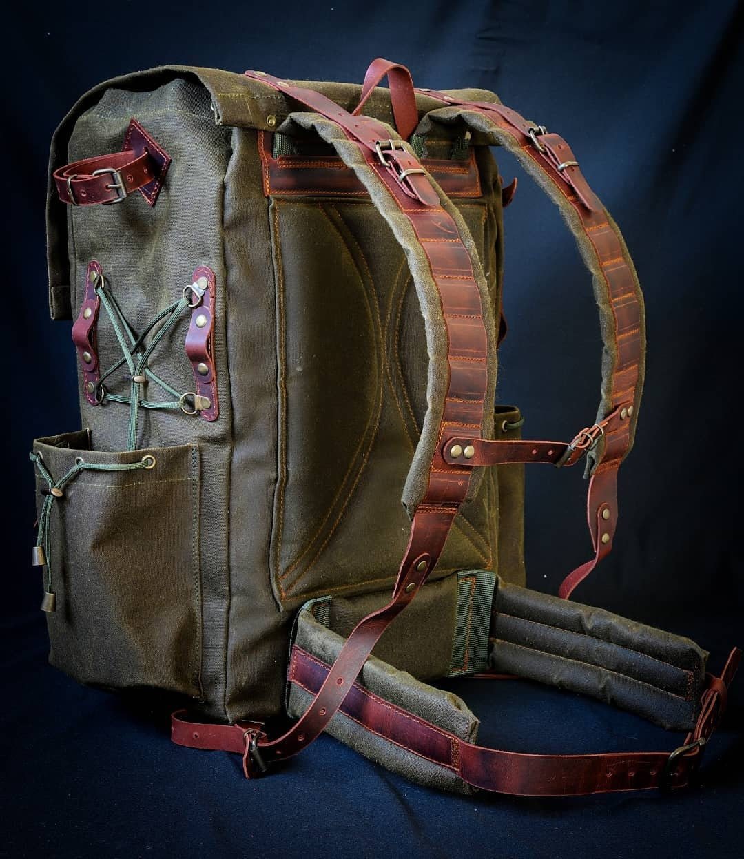 Handmade Waxed Canvas Backpack | 50 L | Green Brown Options | Leather Backpack | Bushcraft Bag | Travel, Camping, Hunting, Fishing bushcraft - camping - hiking backpack 99percenthandmade   