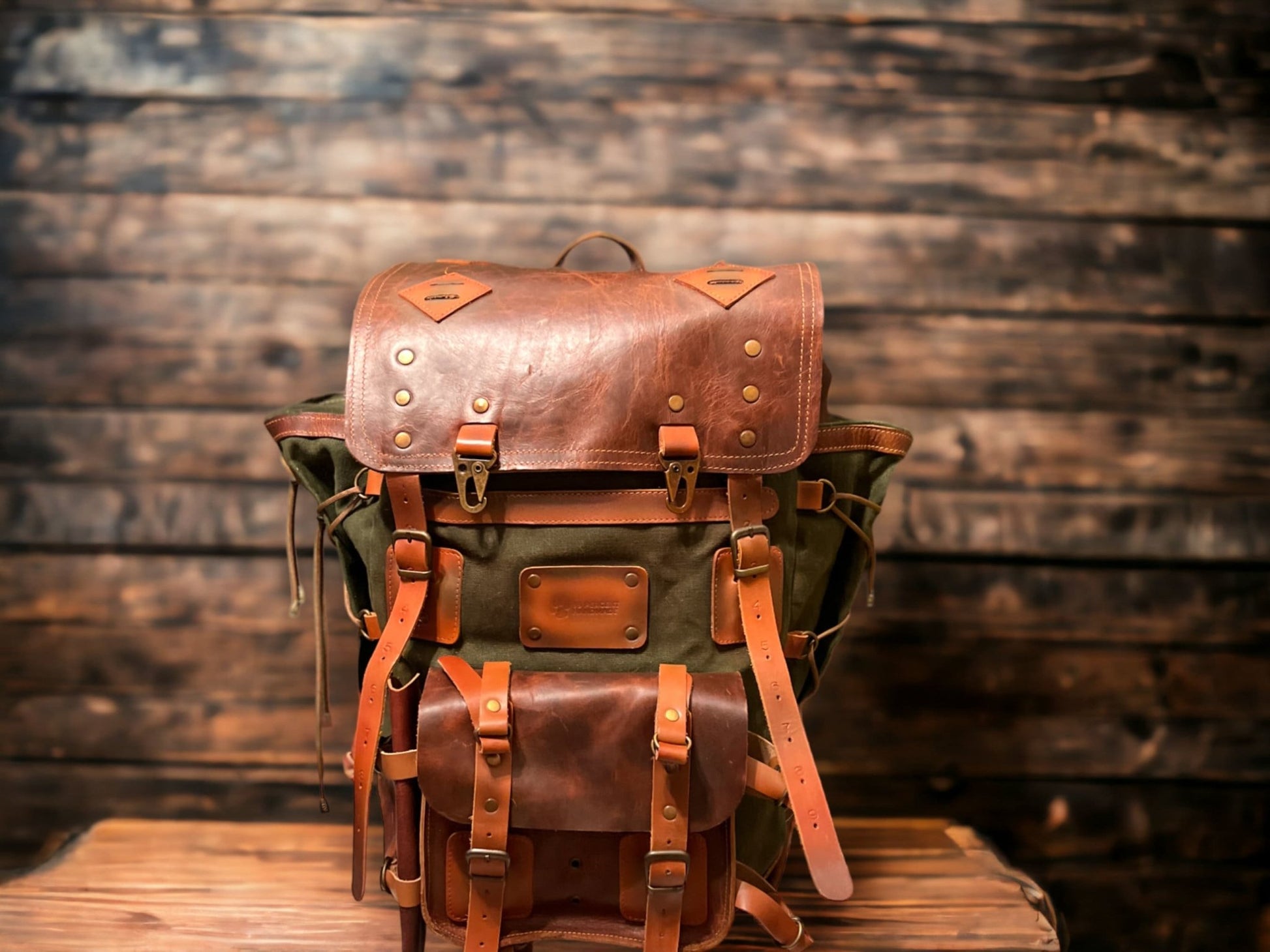 Handmade | Waxed Canvas Backpack | 50 L | Leather Backpack | Daily Use | Bushcraft, Travel, Camping, Hunting, Fishing, Sports bag  99percenthandmade   