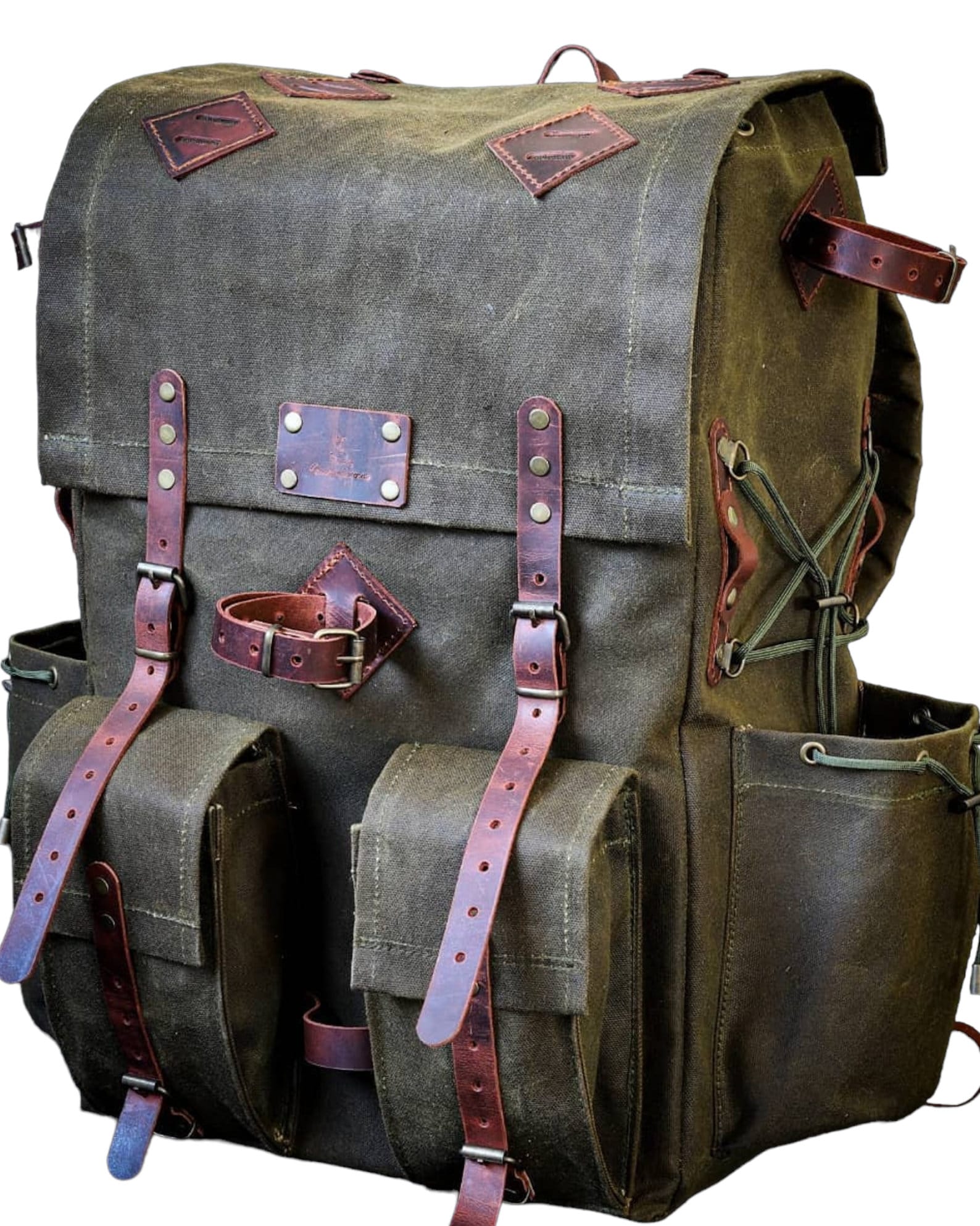 Hiking | Canvas Flap | Hiking Backpack | Hiking Bag | Leather and Canvas Backpack | Leather | Canvas | Camping Backpack | Camping | Rucksack bushcraft - camping - hiking backpack 99percenthandmade 30 Liters Dhaki 