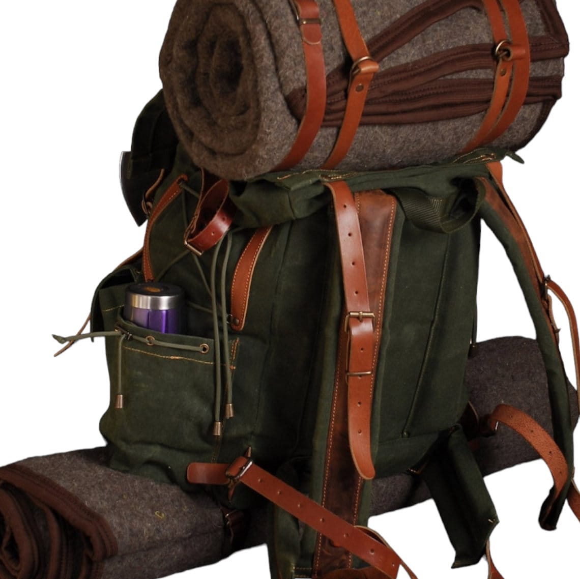 Hiking | Canvas Flap | Hiking Backpack | Hiking Bag | Leather and Canvas Backpack | Leather | Canvas | Camping Backpack | Camping | Rucksack bushcraft - camping - hiking backpack 99percenthandmade 30 Liters Green 