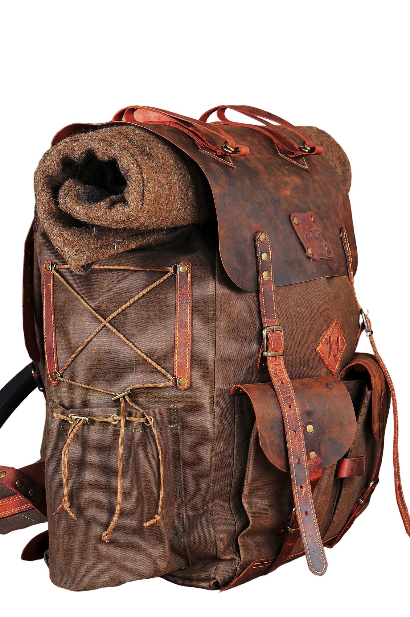 Hiking | Hiking Backpack | Hiking Bag | Leather and Canvas Backpack | Leather | Canvas | Camping Backpack | Bushcraft  | Camping | Rucksack bushcraft - camping - hiking backpack 99percenthandmade   