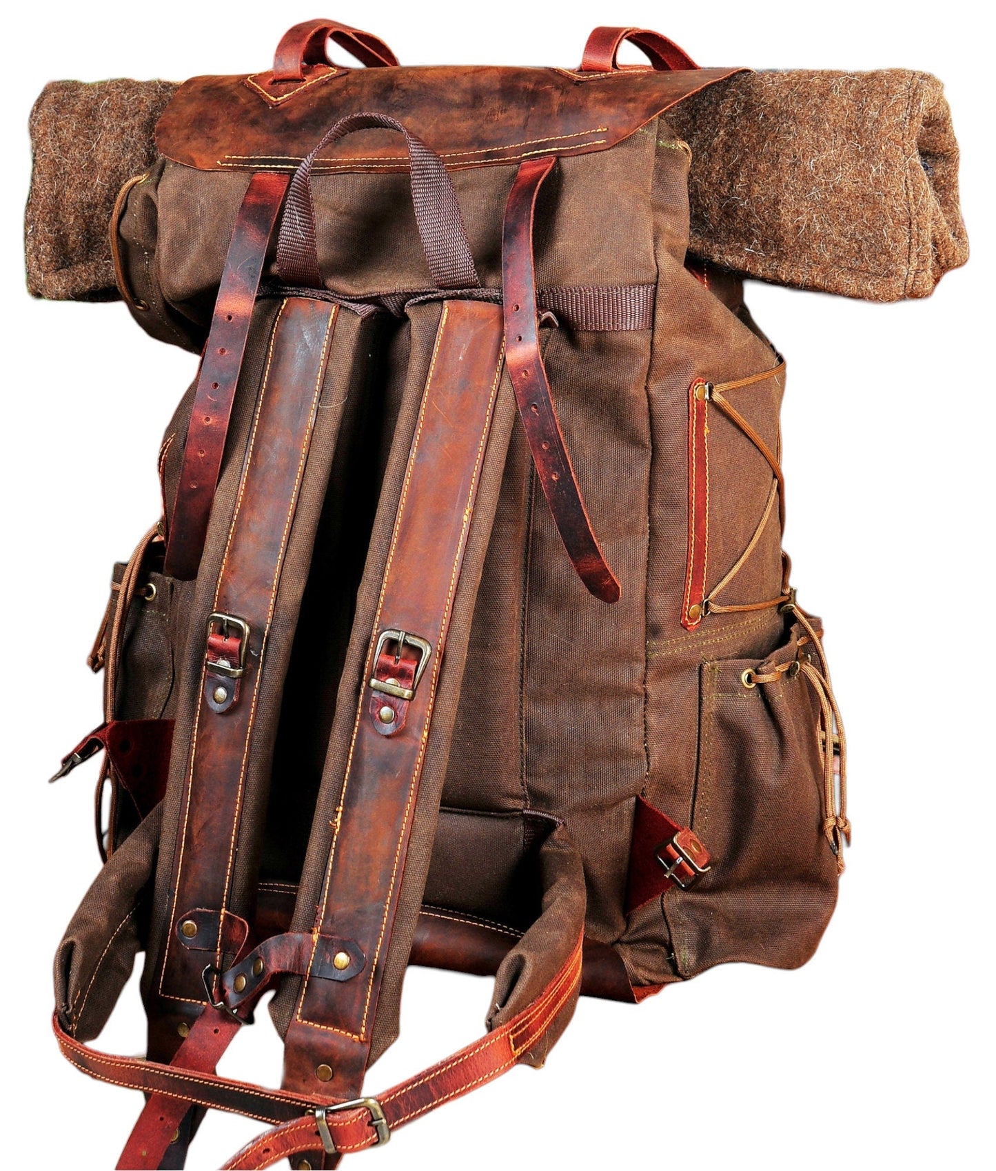 LeatherCanvas Backpack Hiking Backpack. Camping Backpack