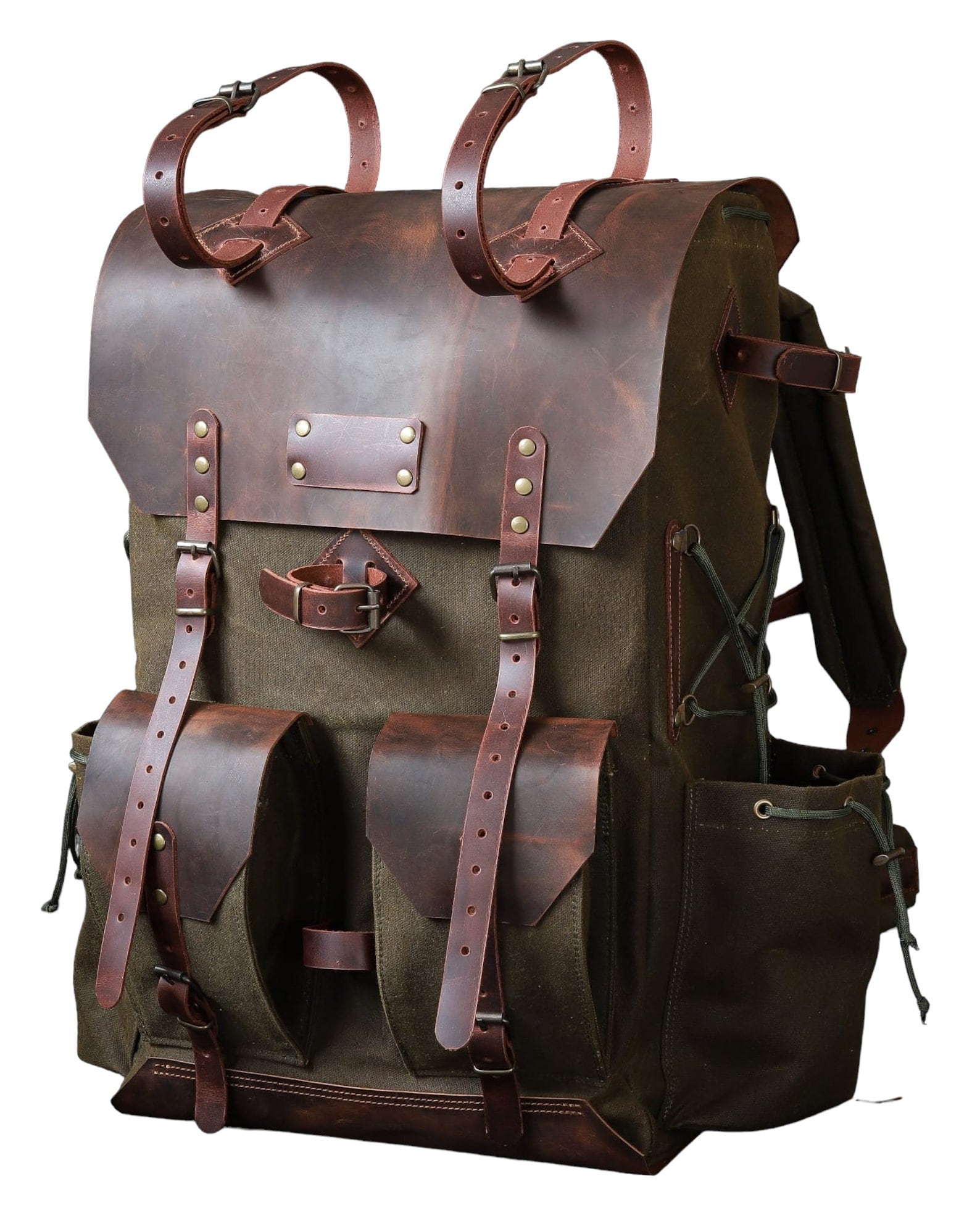 Backpack-Rucksack: Bushcraft, Camping, Hiking. Brown, Green