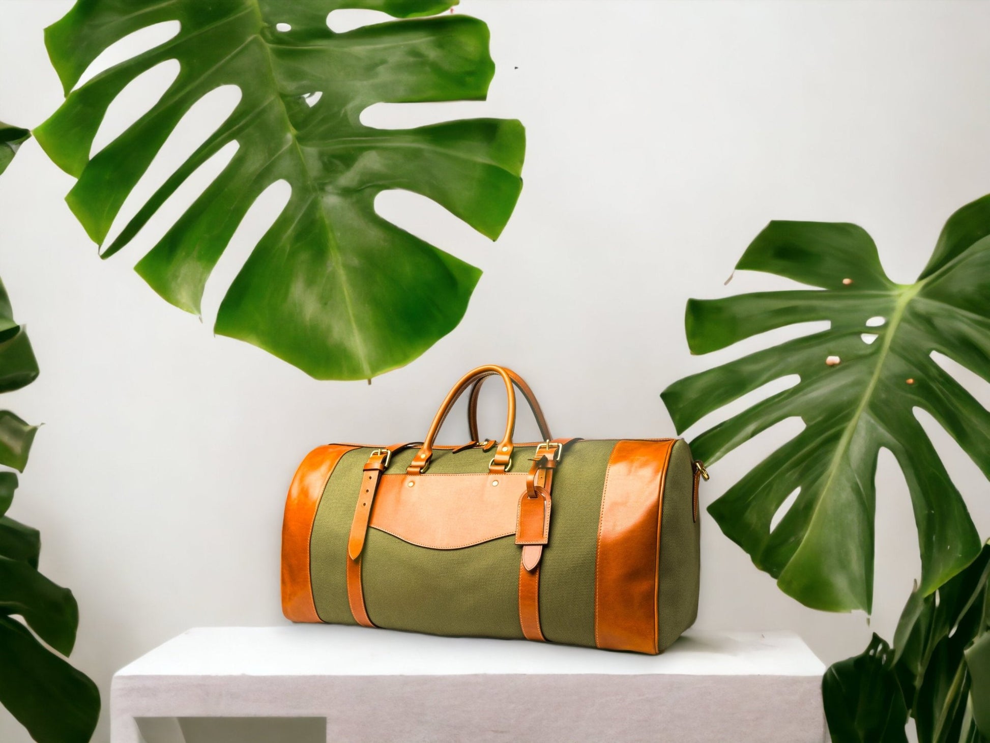 Khaki Canvas - Tan Leather | Duffle Bag | Handmade Duffle Bag  | Weekend Bag | Travel | Leather Bag | Duffle Purse Crossbody | Limited  99percenthandmade   