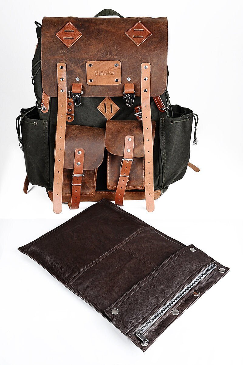 50l backpack laptop Laptop Backpack Daypack Handmade Waxed Canvas and Leather, 40L-50L Size Options 99percenthandmade