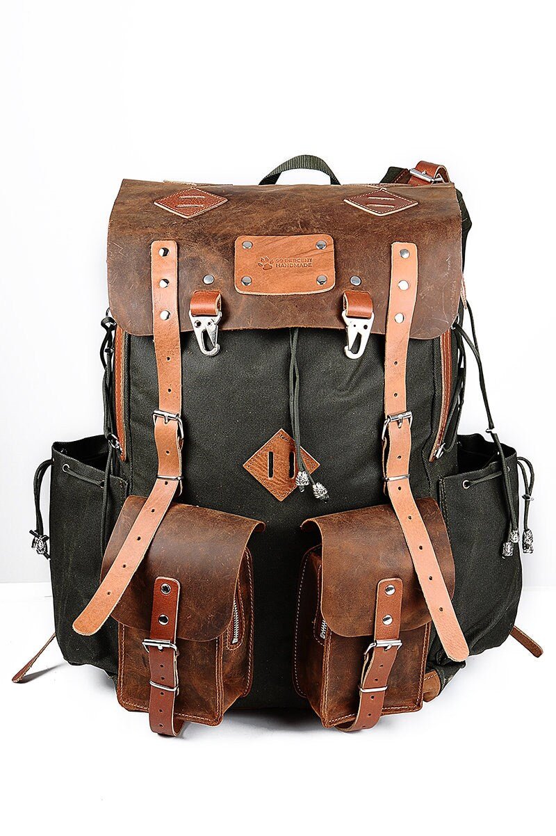 Laptop Backpack Daypack Handmade Waxed Canvas and Leather, 40L-50L Size Options  99percenthandmade   
