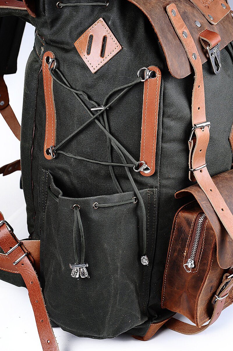 Laptop Backpack Daypack Handmade Waxed Canvas and Leather, 40L-50L Size Options  99percenthandmade   