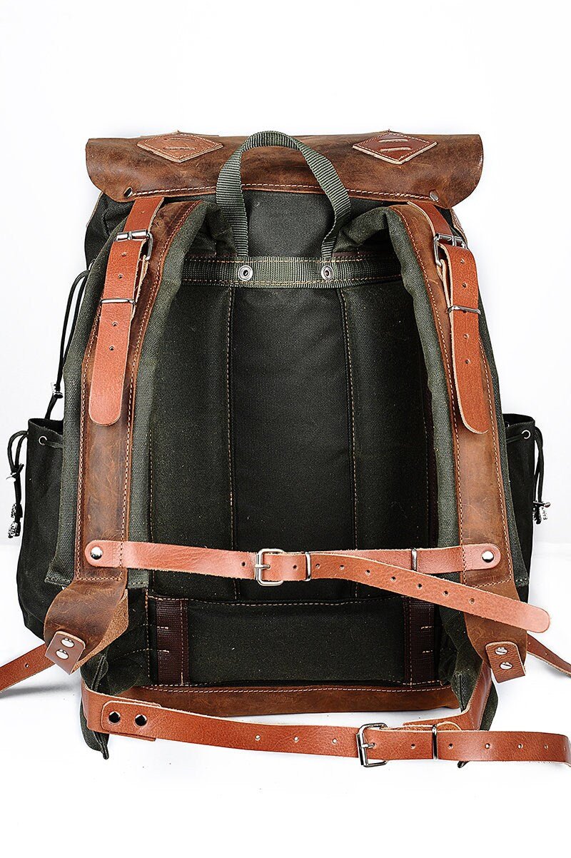 Laptop Backpack Daypack Handmade Waxed Canvas and Leather, 40L-50L Size Options  99percenthandmade   