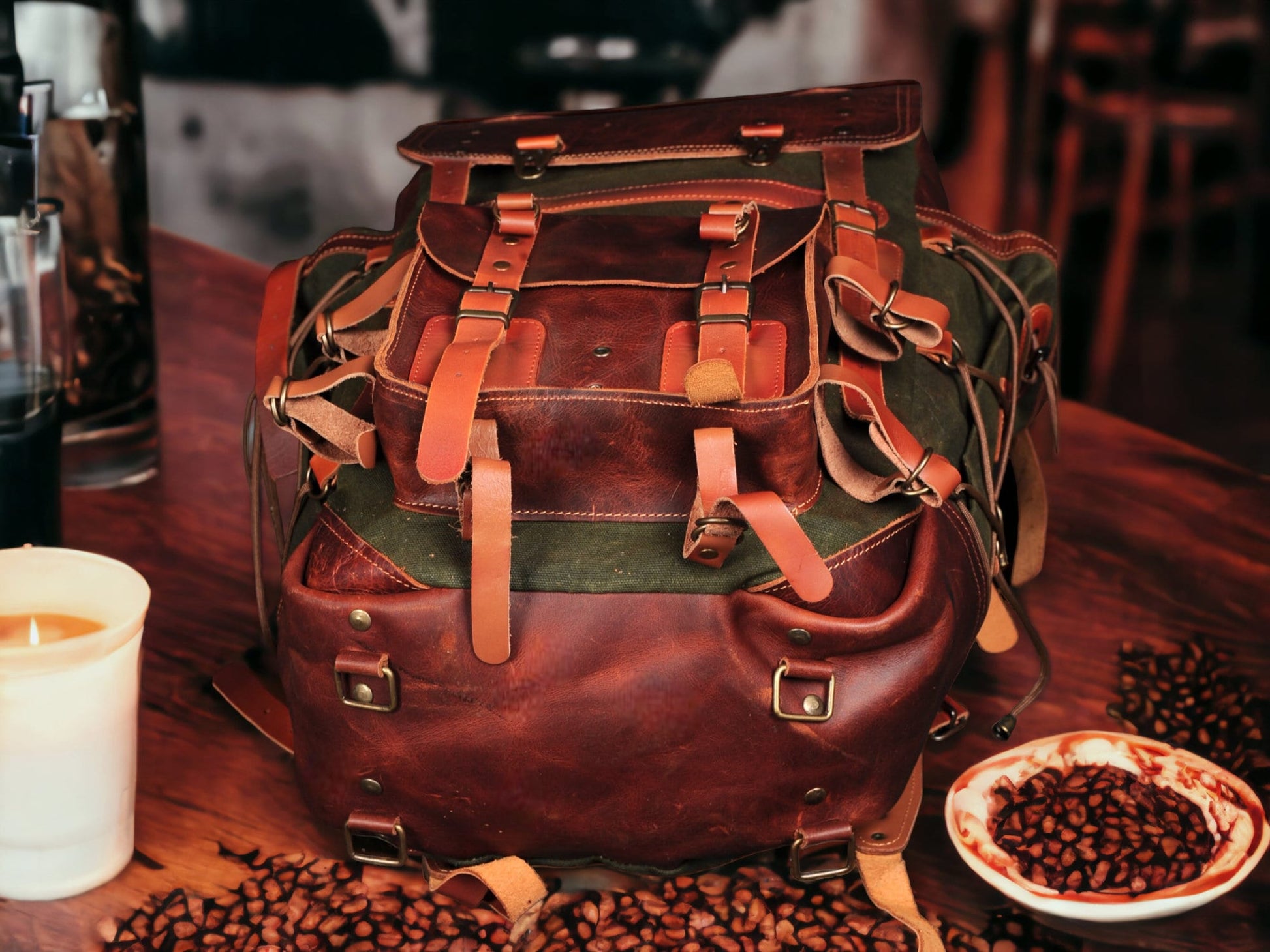 backpack with two laptop Laptop Backpack suitable for 2 Laptop, 2 compartments leather and waxed canvas backpack 99percenthandmade