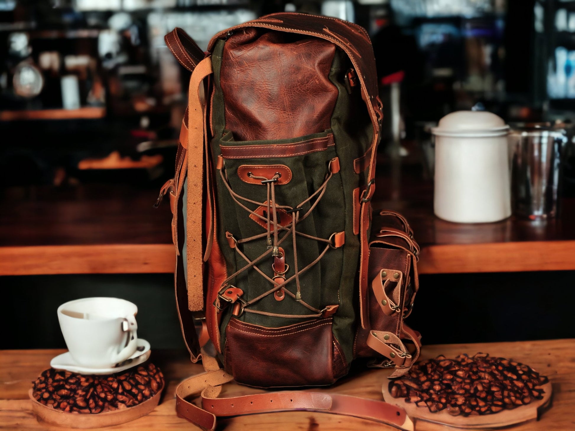 backpack with 2 laptop compartment Laptop Backpack suitable for 2 Laptop, 2 compartments leather and waxed canvas backpack 99percenthandmade