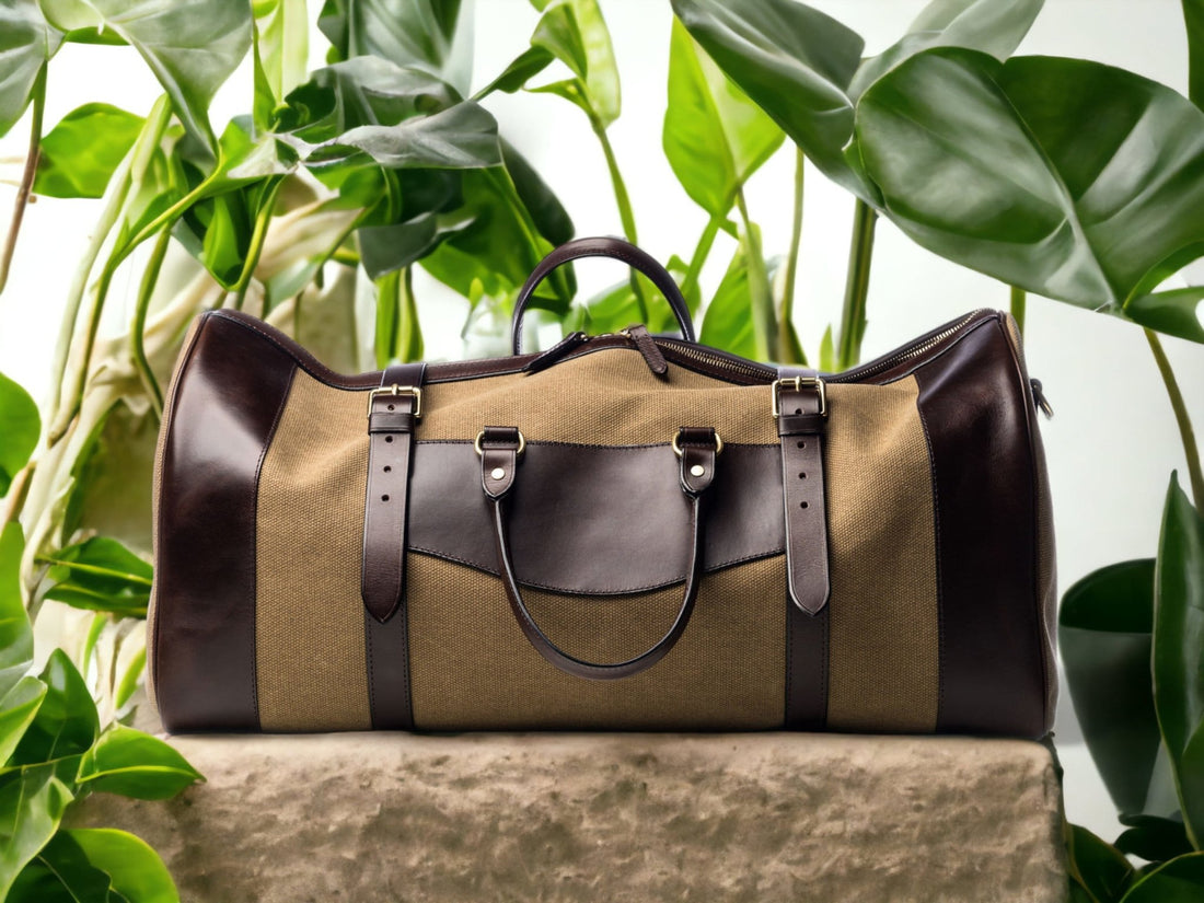 Leather and Canvas | Duffle Bag | Handmade Duffle Bag  | Weekend Bag | Travel | Leather Bag | Duffle Purse Crossbody | Limited  99percenthandmade Sand - Dark Brown Small - Liner No 