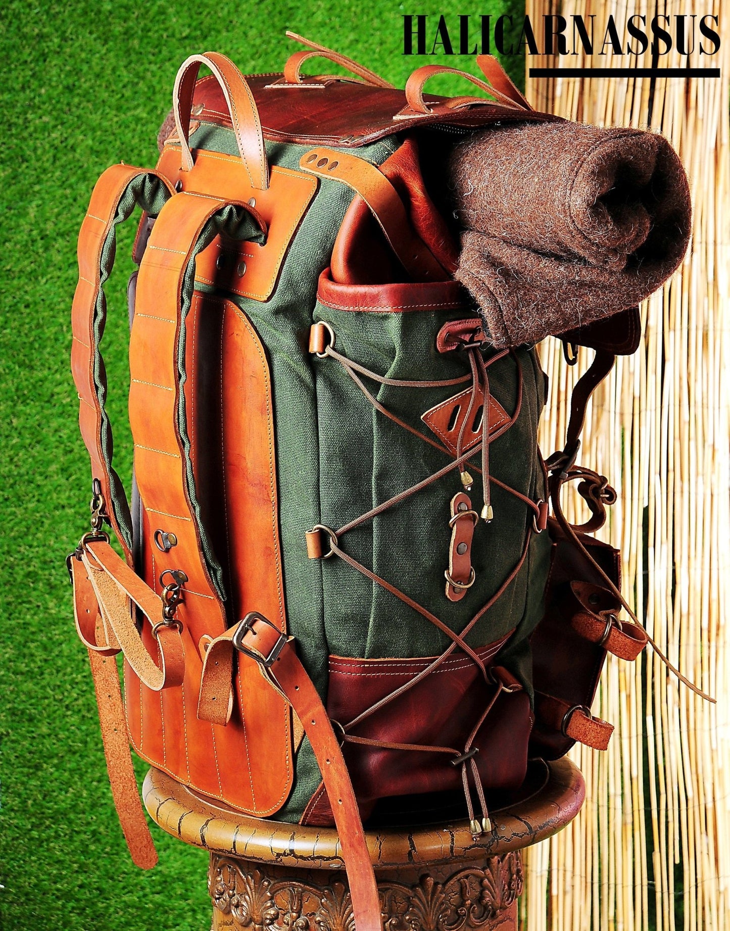 Leather Backpack | Handmade Backpack | Rucksack Backpack | Hiking Backpack | Sport Backpack | Leather-Canvas Backpack | Camping |  99percenthandmade 30 Halicarnassus 