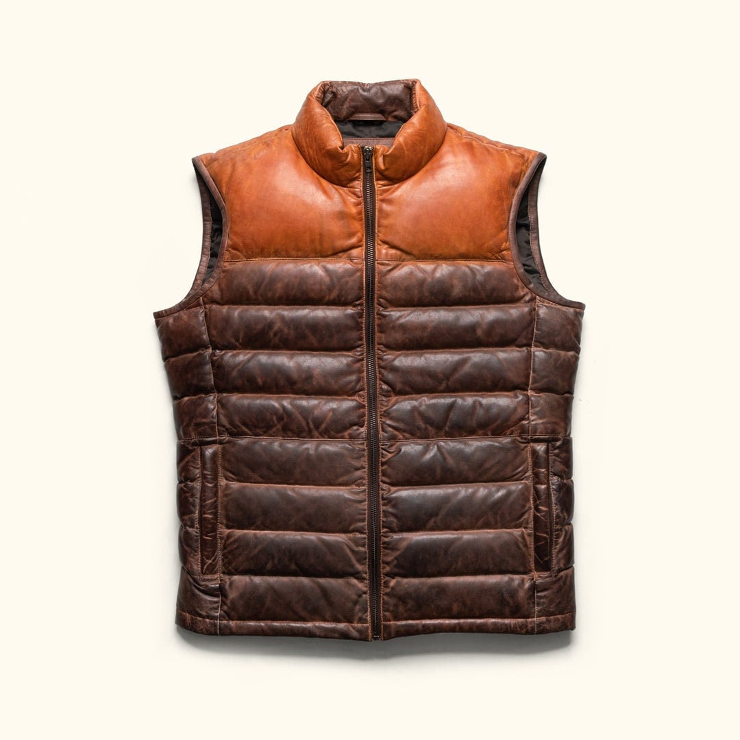 Leather Down Vest | Tailored to Your Size | Tan | Brown | Leather Vest | Sheepskin | lambskin | Gifts For Men  99percenthandmade   