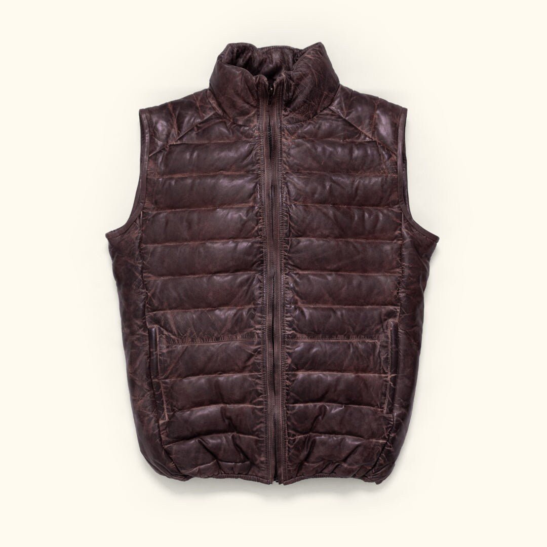 Leather Down Vest | Tailored to Your Size | Tan | Brown | Leather Vest | Sheepskin | lambskin | Gifts For Men  99percenthandmade XS Brown 