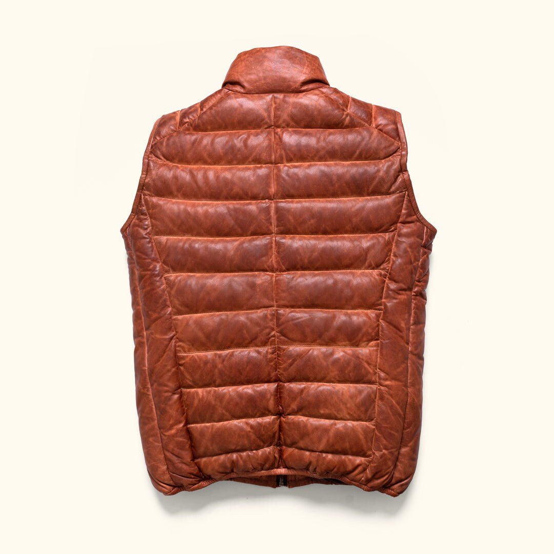 Leather Down Vest | Tailored to Your Size | Tan | Brown