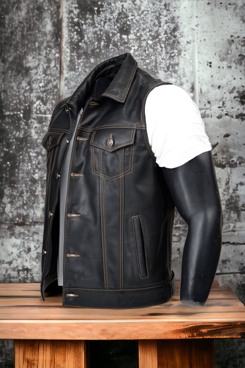 Leather Motorcycle Vest | Biker Vest | Leather Vest with Gun Pockets | Tailored to Your Size | Handmade | Cowhide skin | Sheepskin | Gifts  99percenthandmade   