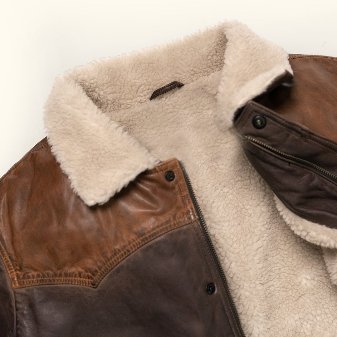 Leather sherpa jacket hotsell